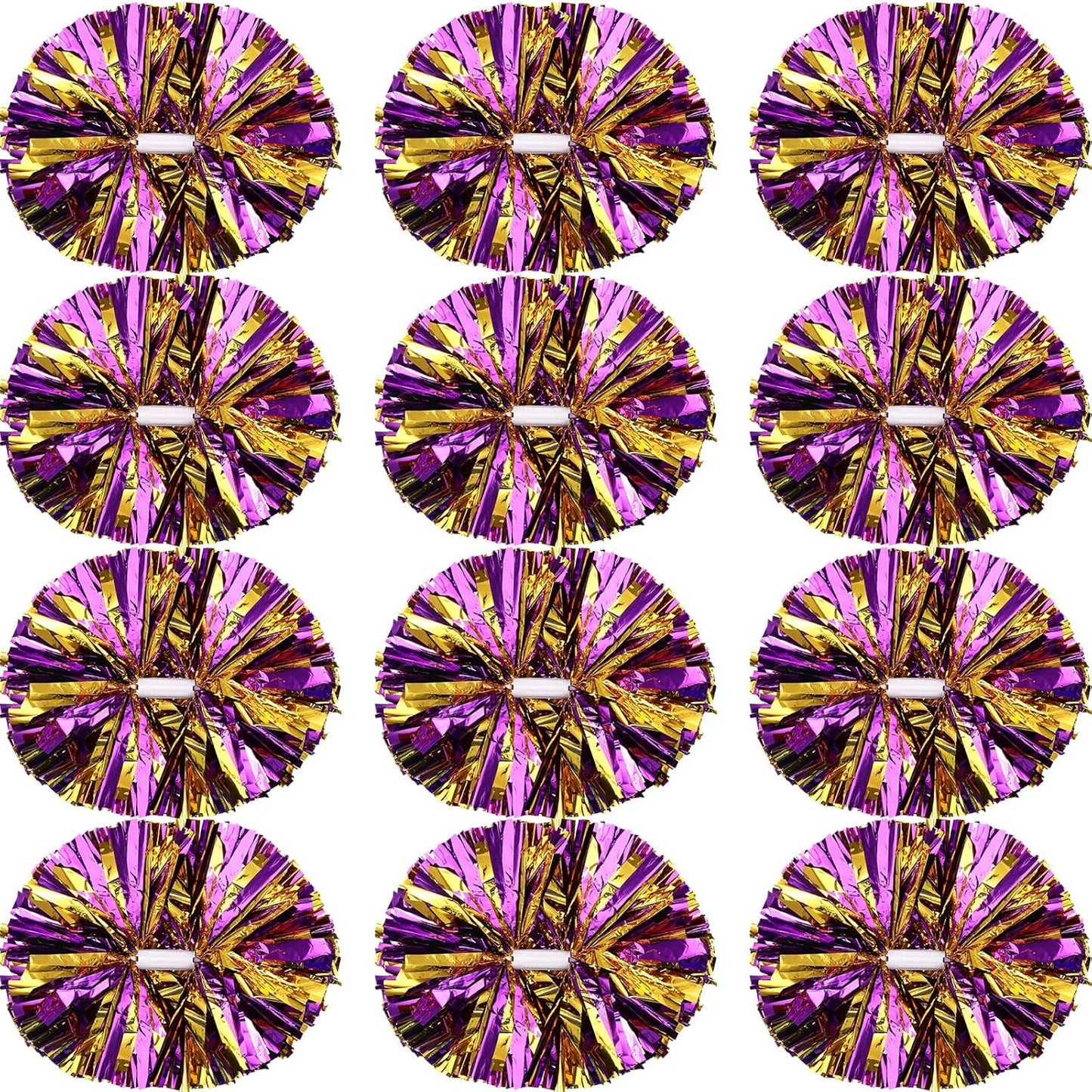 Cheerleading Pom Poms 12 Pack with Baton Handle for Sports Events