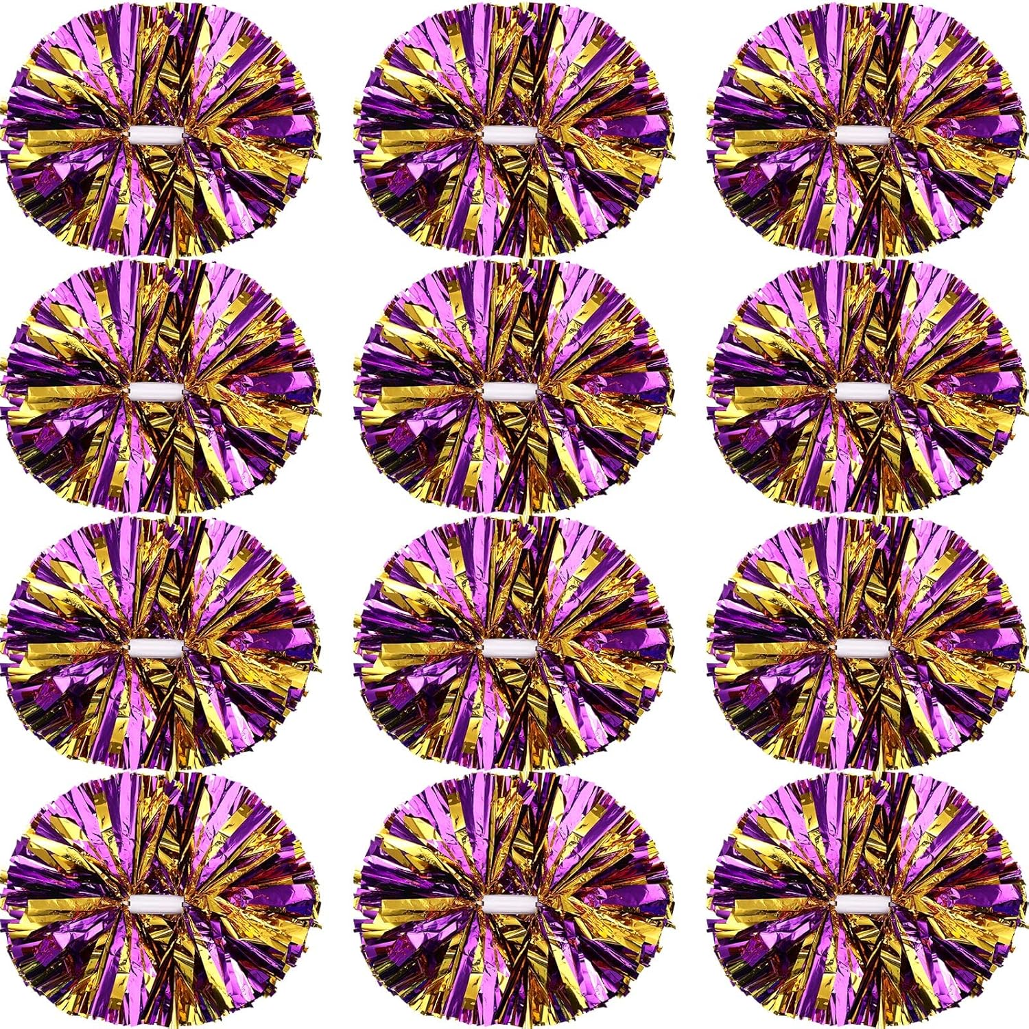 Cheerleading Pom Poms 12 Pack with Baton Handle for Sports Events