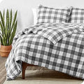 Bare Home Duvet Cover Queen Size - Soft Textured Plaid, Heathered
