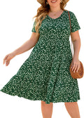 Women's Plus Size Casual Summer Tiered Midi Dress - Scoop Neck Ruffle