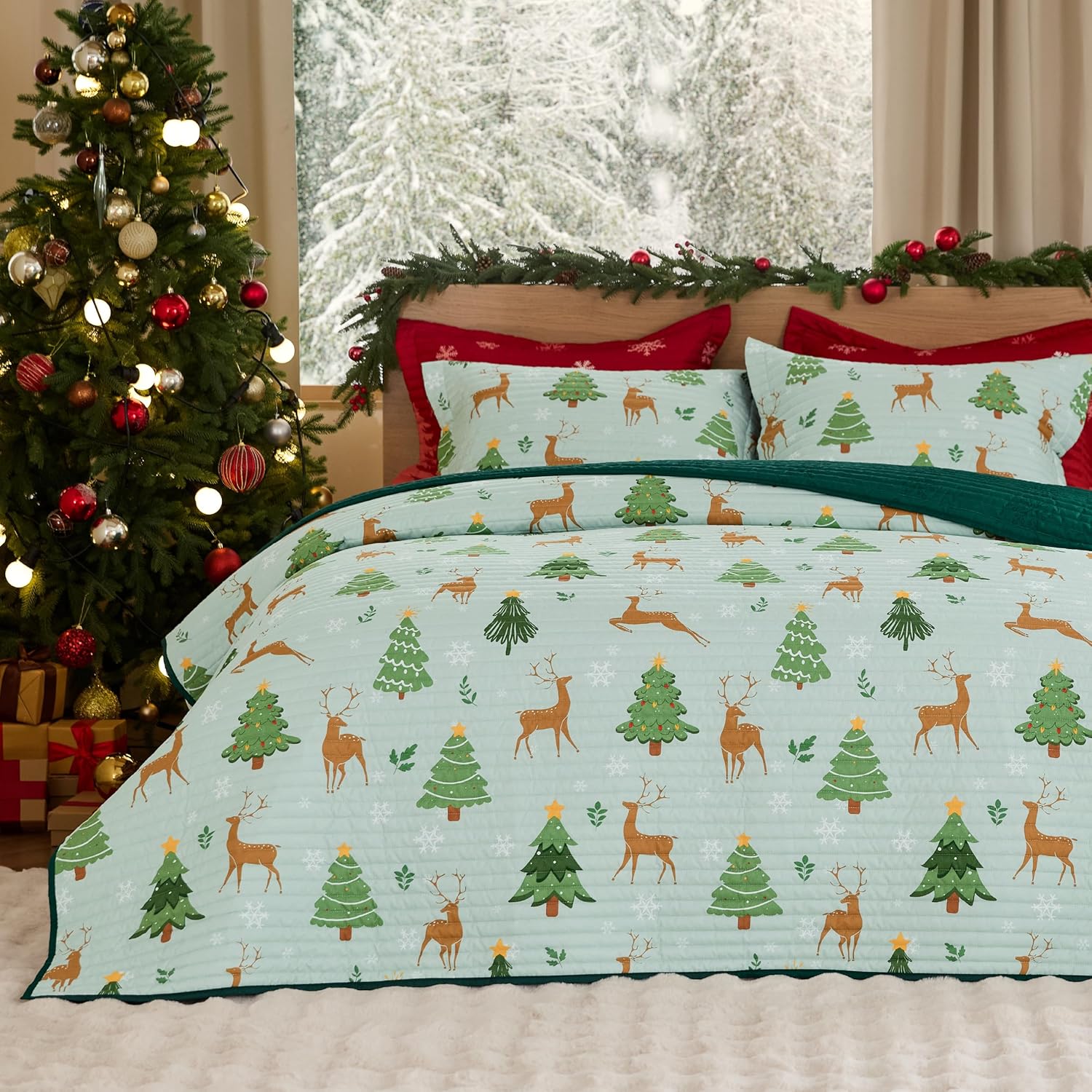Bedsure Christmas Quilt Set - Reversible Queen Size Bedding