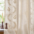 Floral Linen Blend Curtains 84 in Panels - Lined Boho Embroidered