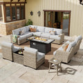 Light Gray Outdoor Sectional Patio Furniture Set with Fire Pit - Deep