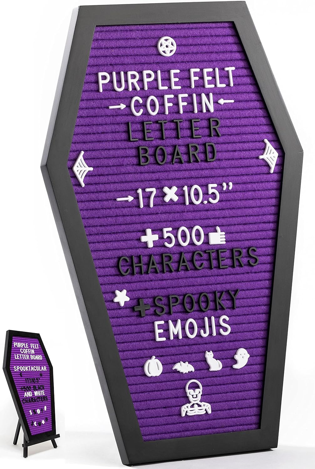 Coffin Letter Board Purple with Spooky Emojis for Gothic Decor