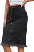 Women's Mid Rise Button Down Denim Midi Skirt - Raw Hem Style