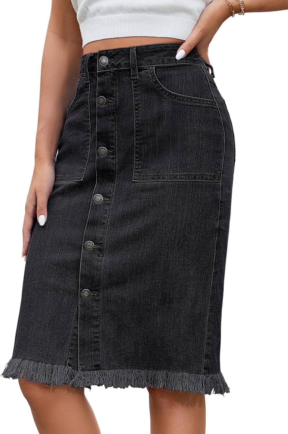 Luvamia Women's Casual Mid Rise Denim Jean Midi Skirt Review