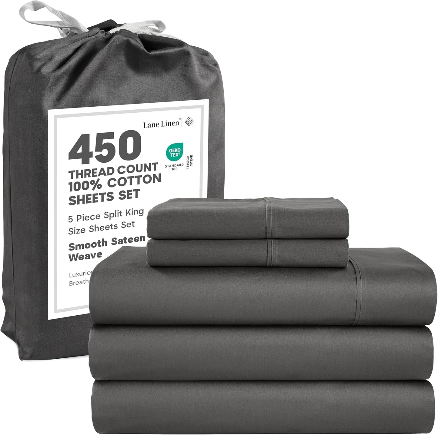 LANE LINEN Split King Cotton Sheets for Adjustable Beds