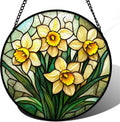 Daffodil Stained Glass Window Hanging 14.9x14.9 in - Gift for Women