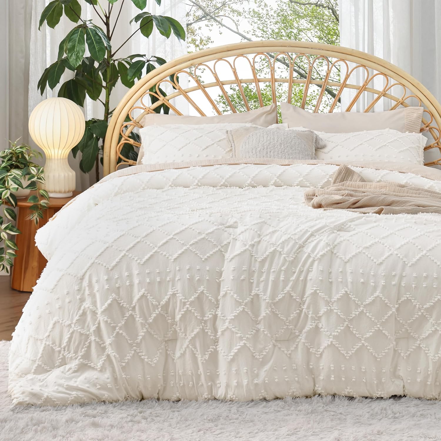 Bedsure Full Comforter Set - Ivory Boho Tufted Chic Bedding