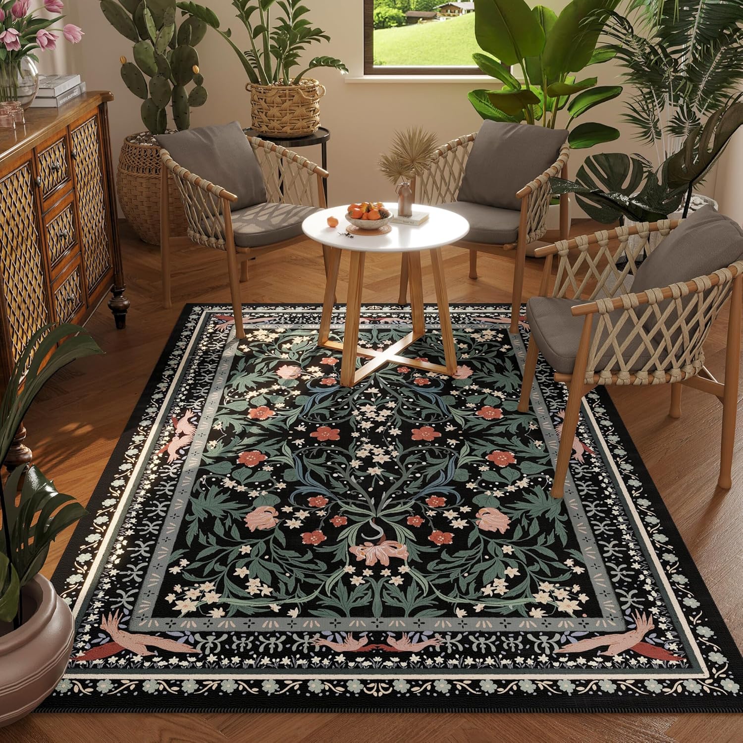 Vintage Floral Botanical Area Rug for Bedroom and Office Use
