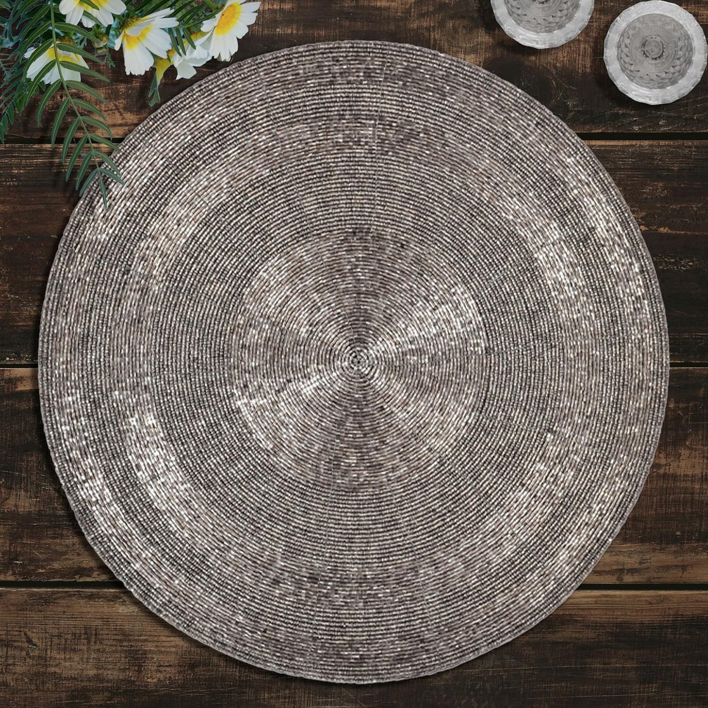 Elegant Round Beaded Placemats Set for Christmas Dining Decor