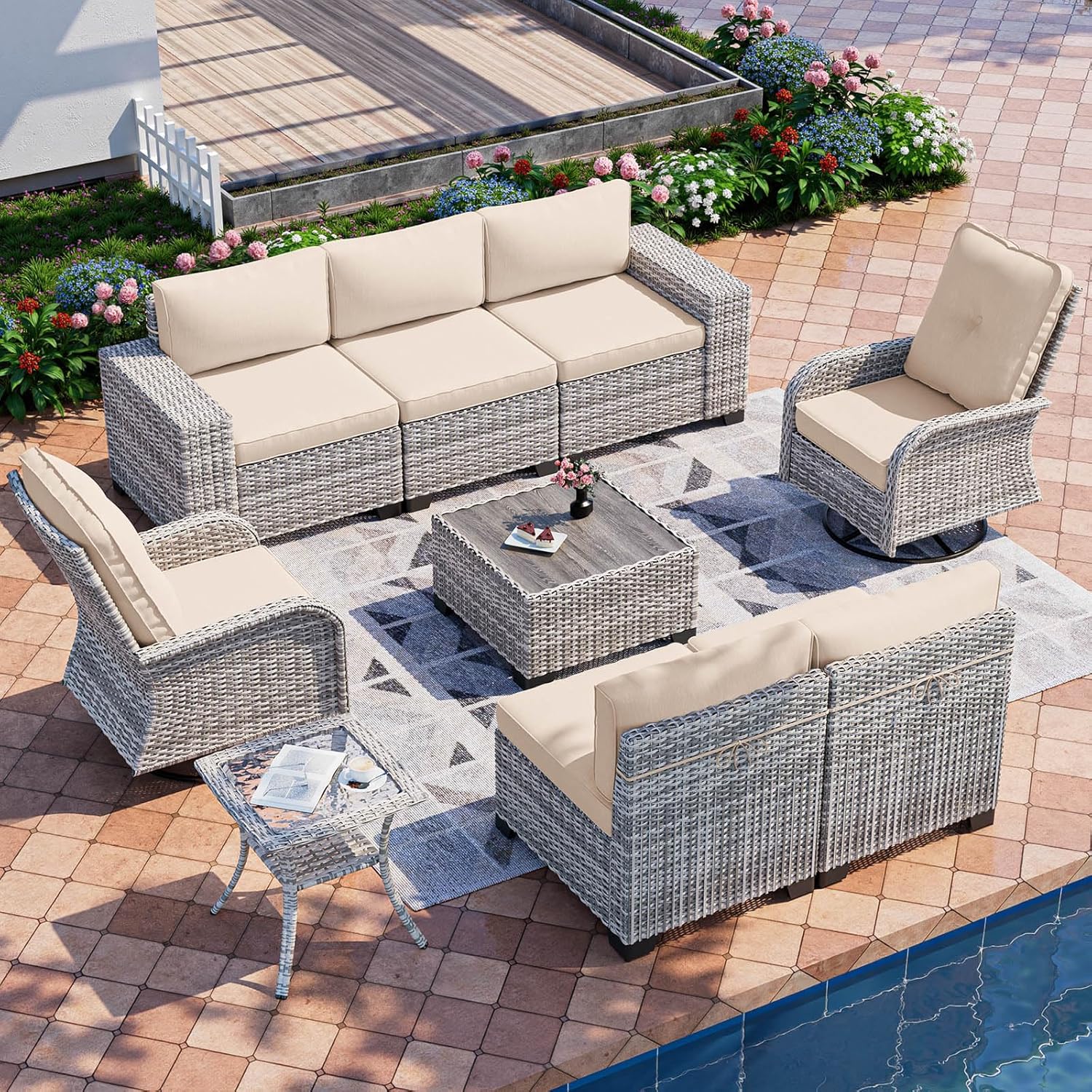 9-Piece Outdoor Patio Furniture Set with Swivel Rocking Chairs