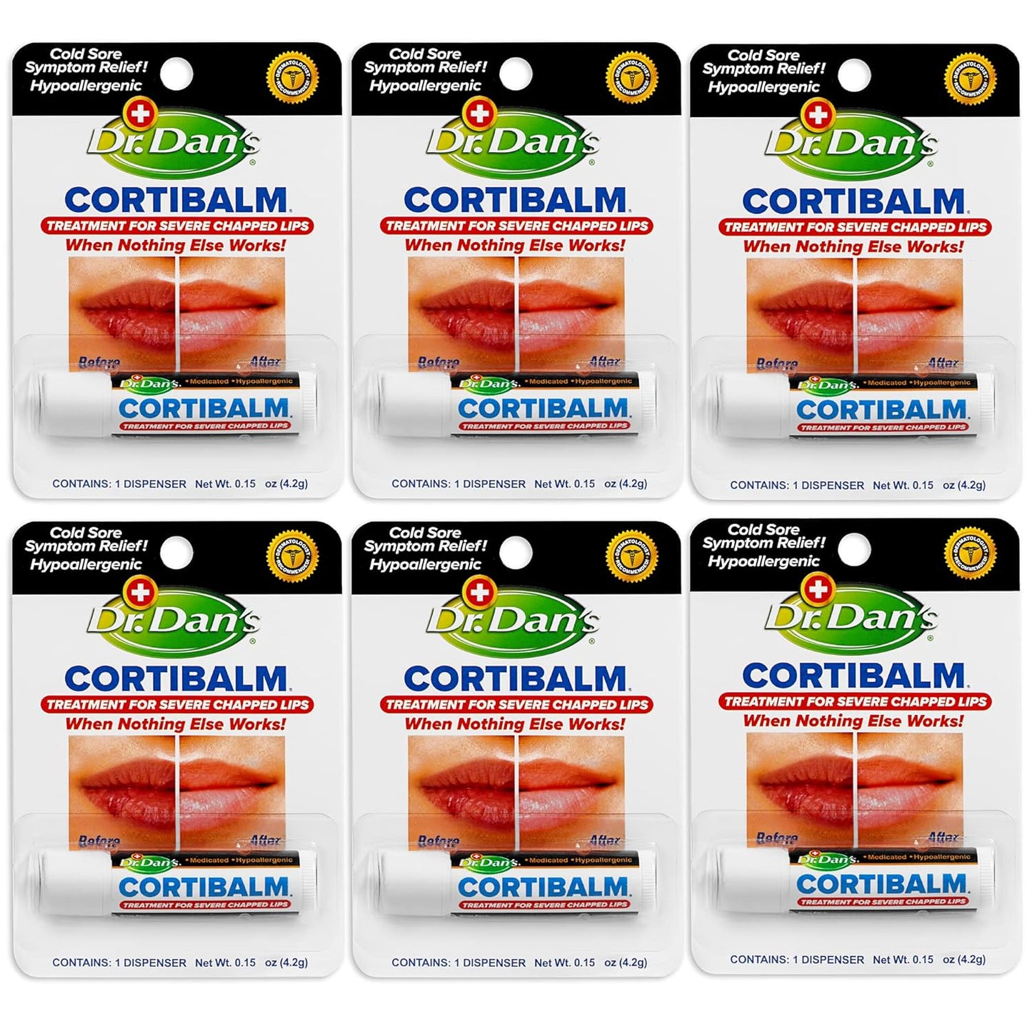 Dr. Dan's Cortibalm 6 Pack - Healing Lip Balm for Chapped Lips