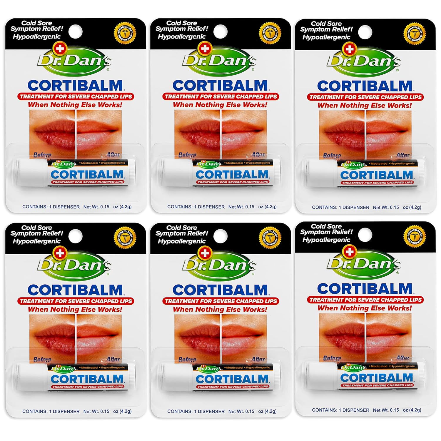 Dr. Dan's Cortibalm 6 Pack - Healing Lip Balm for Chapped Lips