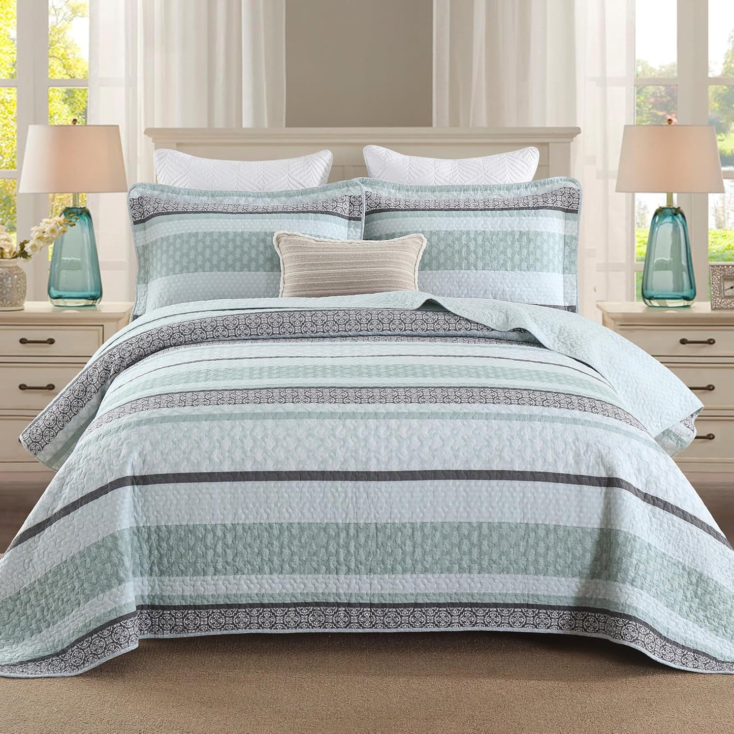 Homzard King Size Quilt Set - Lightweight Mint Green Comforter