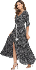 Womens Floral Maxi Dresses with Sleeves - Flowy Boho Rayon Dress