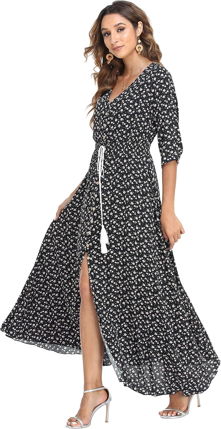 VintageClothing Women's Floral Maxi Dresses for Summer Fun
