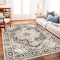 Area Rug 6ftx9ft Black-Purple Khaki Washable Vintage - Thin Retro