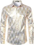 Men's Luxury Paisley Dress Shirt Shiny Floral Printed Button Down No
