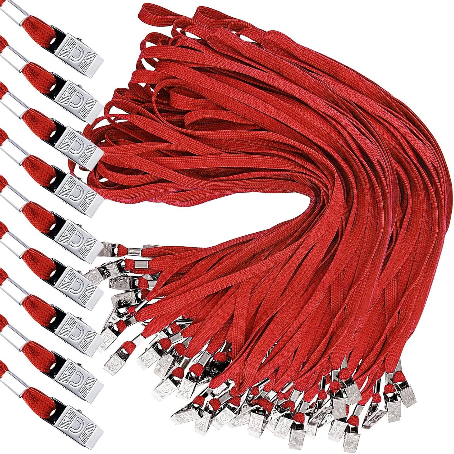 300 Pcs Red Lanyards with Clips for ID Badge Holder Use