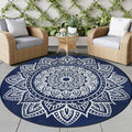 famibay Round Outdoor Rug 8ft Boho Patio Rug - Waterproof, Reversible