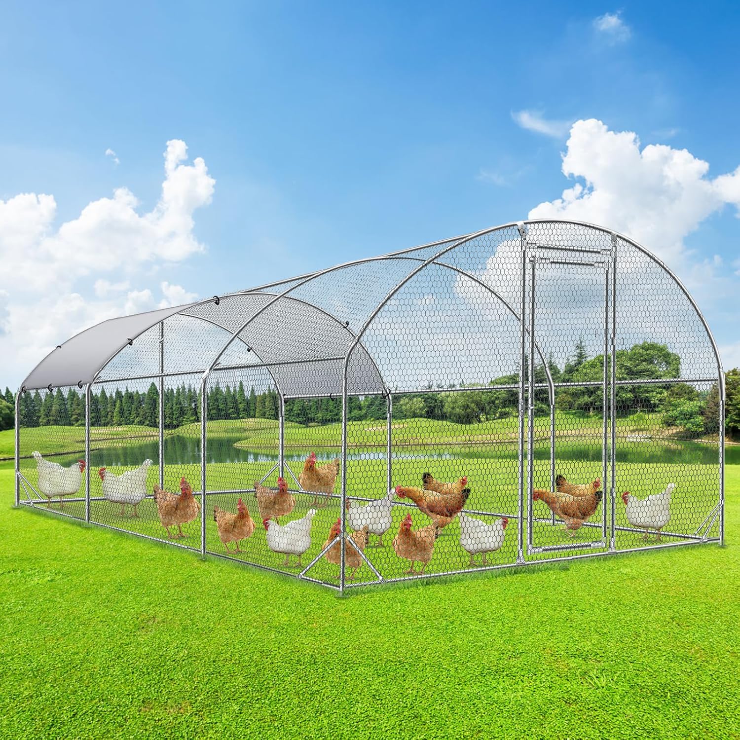 Spacious Walk-in Metal Chicken Coop 9.5'W x 19.3'L