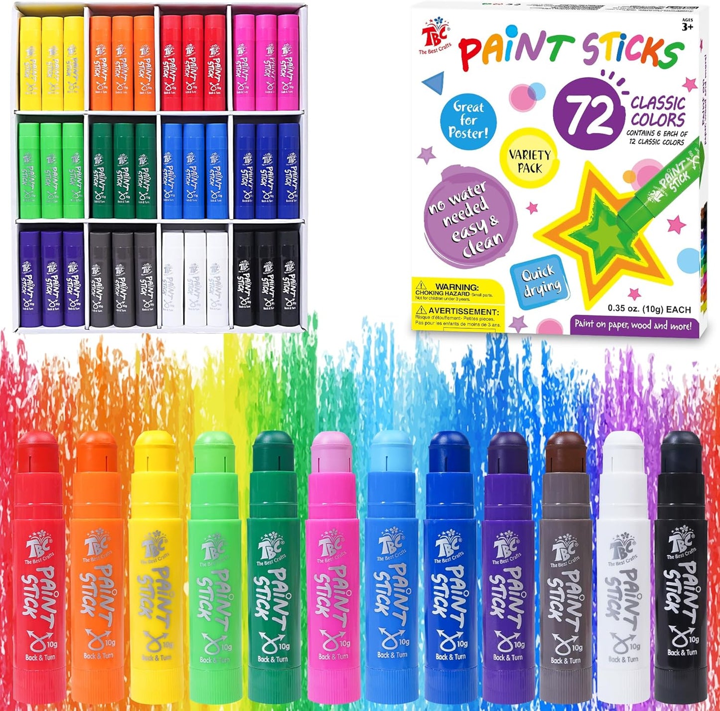 Vibrant Washable Paint Sticks for Kids - 12 Colors Set