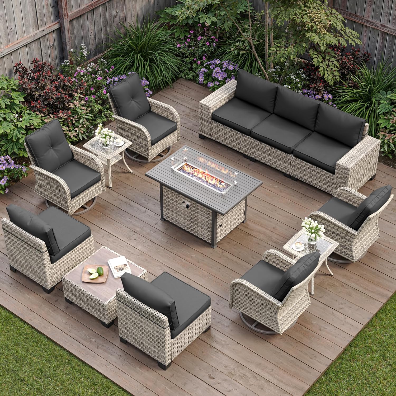 13-Piece Outdoor Patio Furniture Set with Fire Pit Table