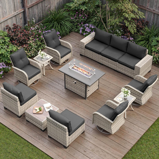 13-Piece Outdoor Patio Furniture Set with Fire Pit Table