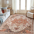 Area Rugs 8x10 Soft Boho Vintage Rug for Living Room - Brick Red