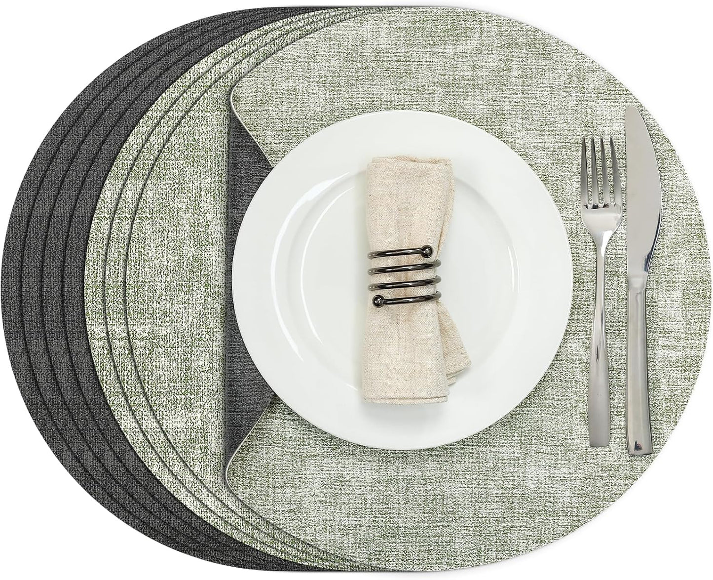 Myir JUN Round Placemats Set of 8, Faux Leather Indoor Outdoor