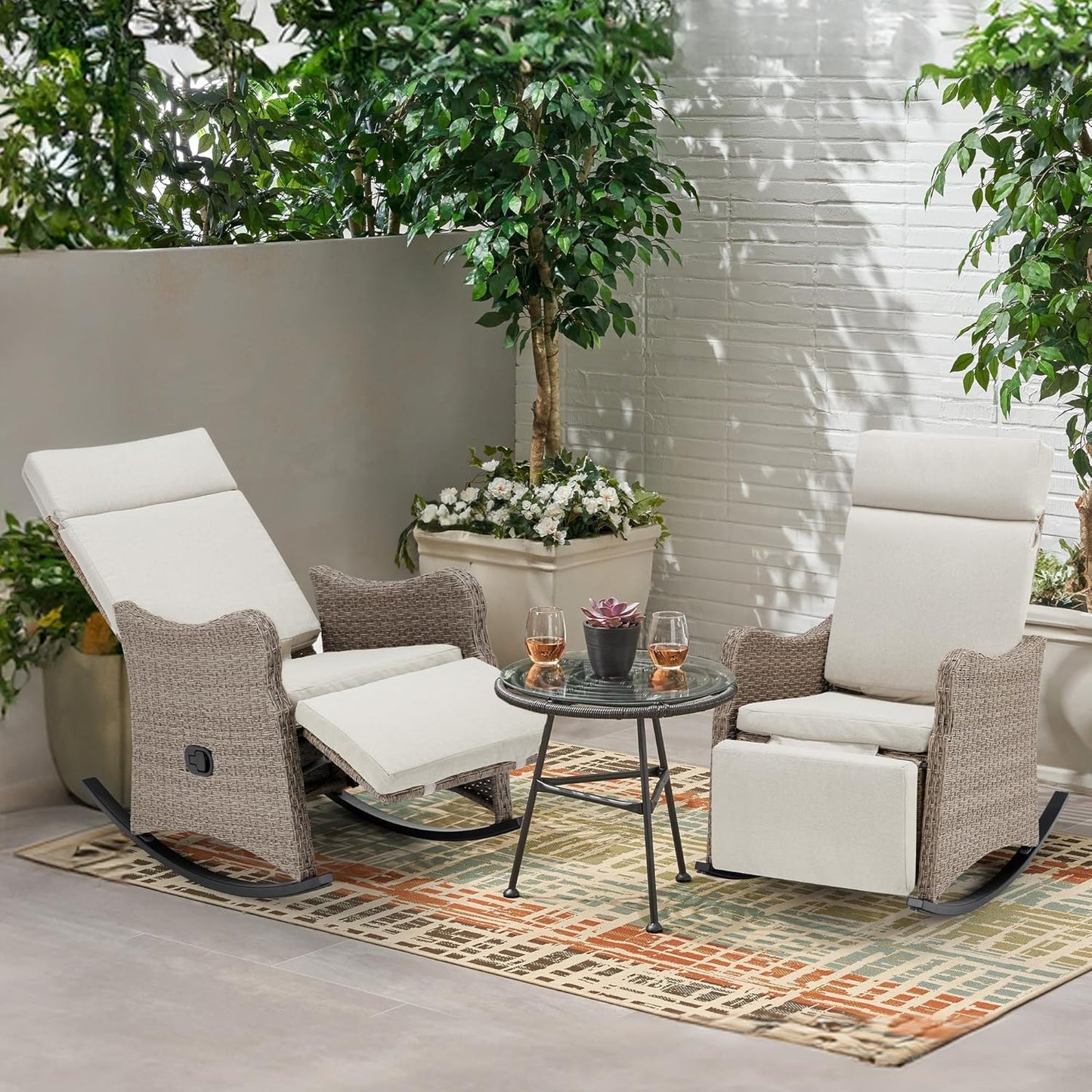 Set of 2 Outdoor Recliners with Extended Footrests