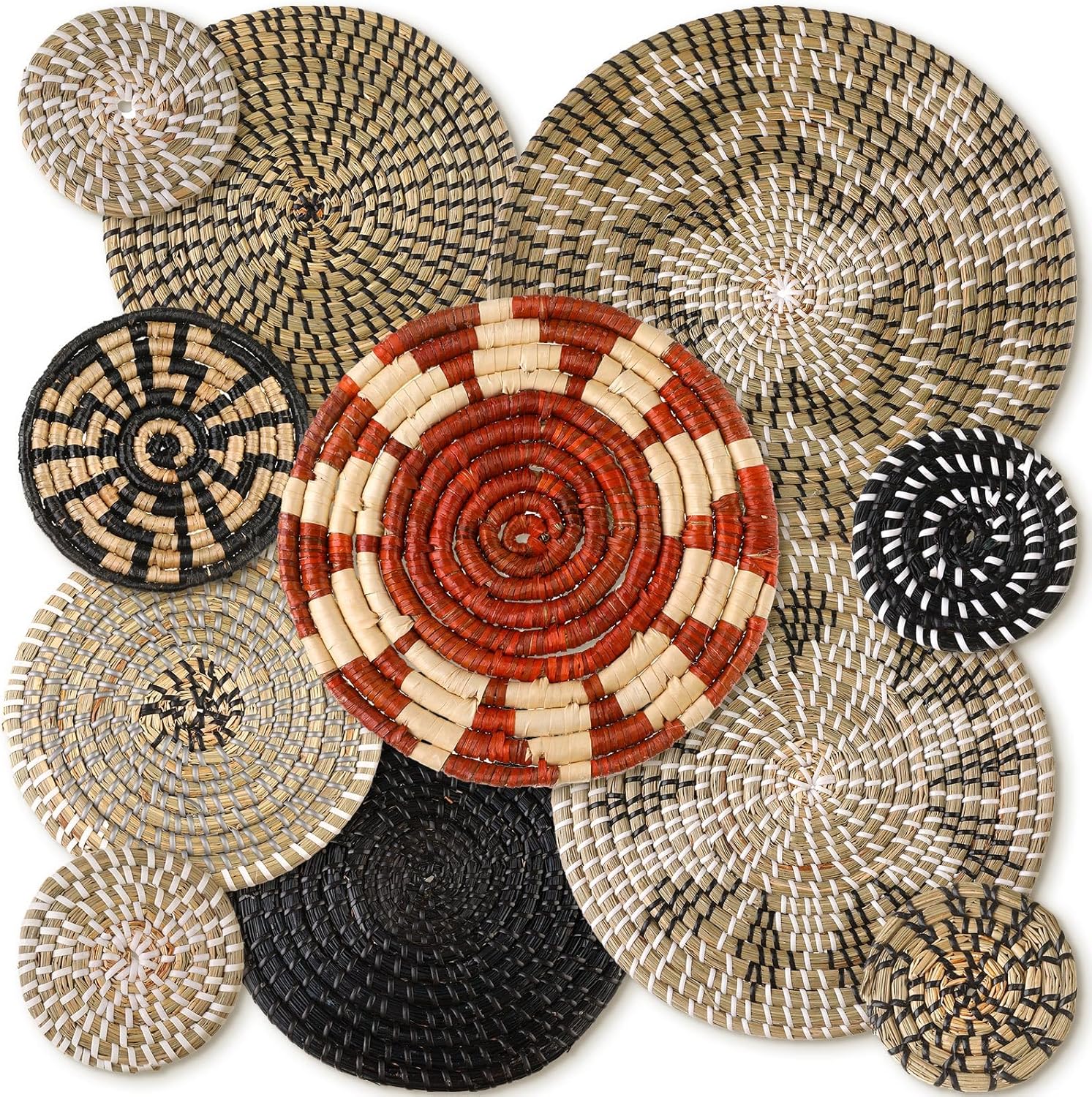 Boho Wall Basket Decor Set - 11 Pcs Woven Baskets for Home