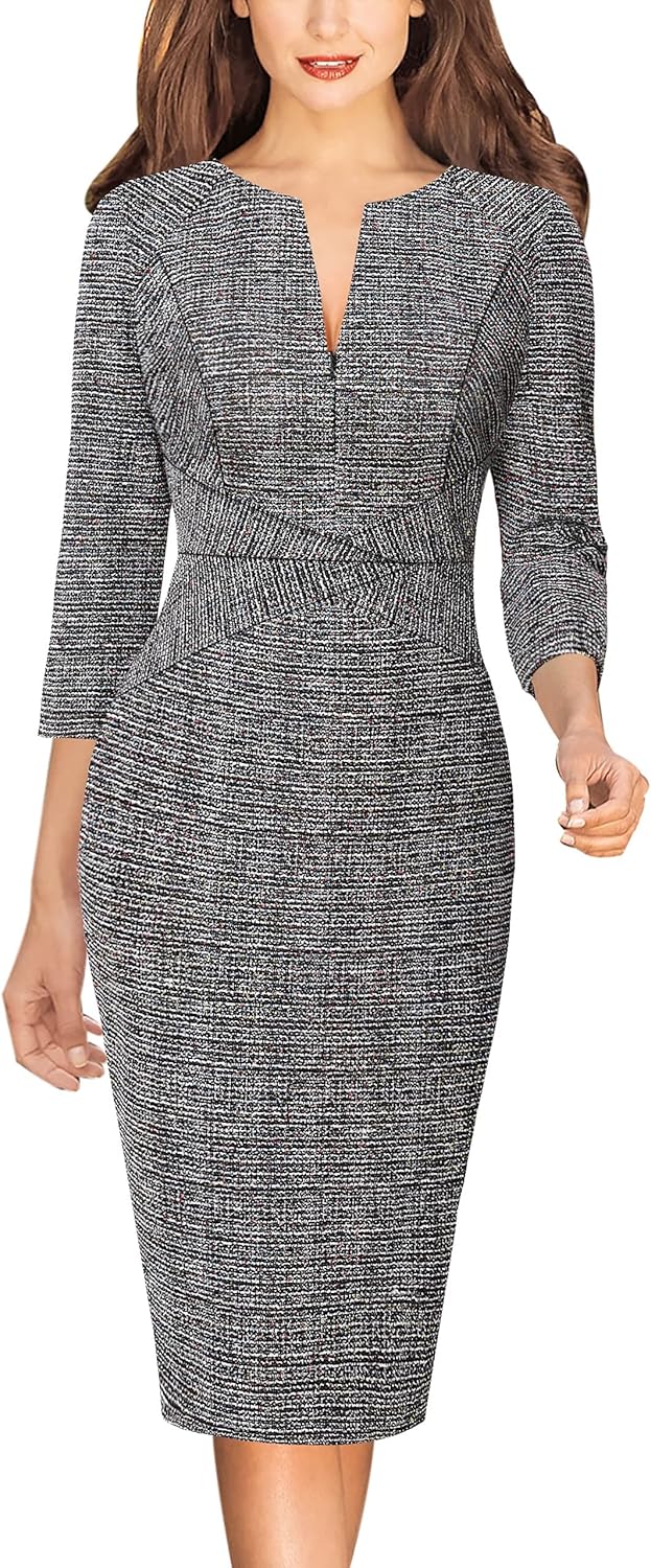 VFSHOW Womens Slim Zipper Up Bodycon Pencil Dress for Work