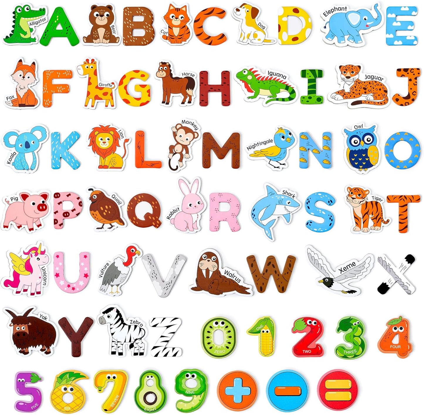 JoyCat Wooden Kids Magnets: Learn with 26 Animals, Letters & Numbers