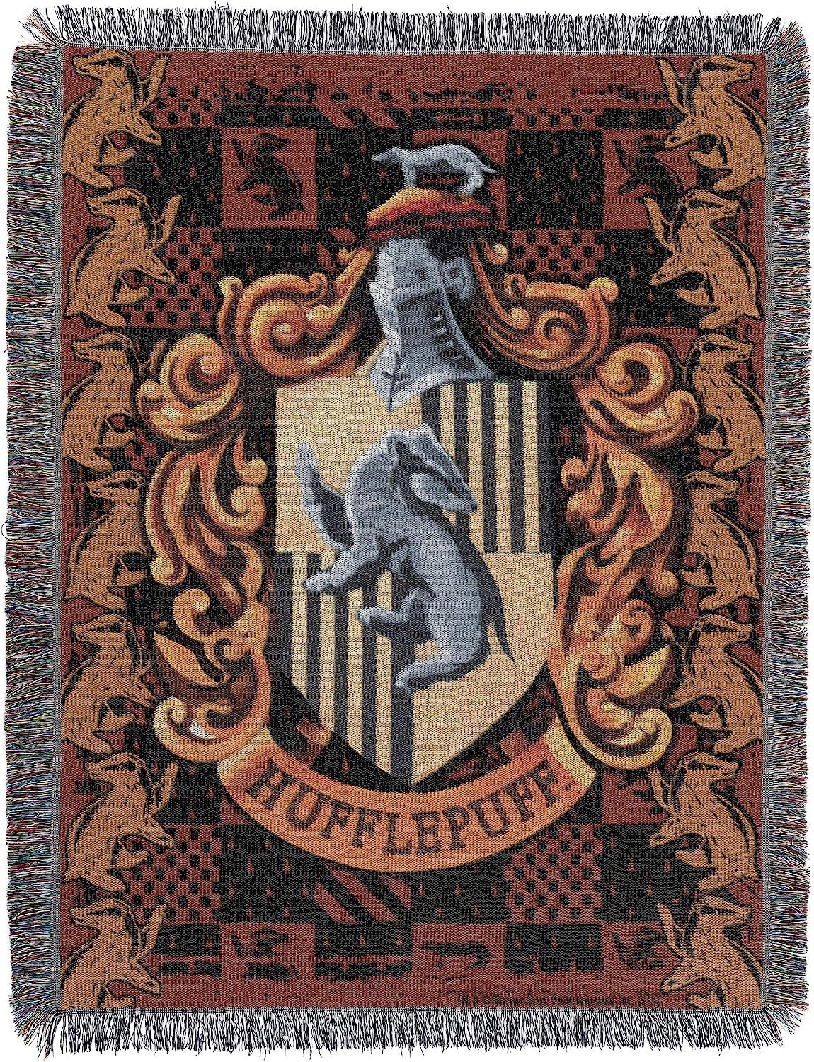 Hufflepuff Crest Woven Tapestry Throw Blanket for Cozy Decor