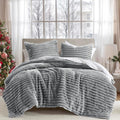 Twin/Twin XL Grey Plush Comforter Set - Ribbed Velvet Cozy Cover