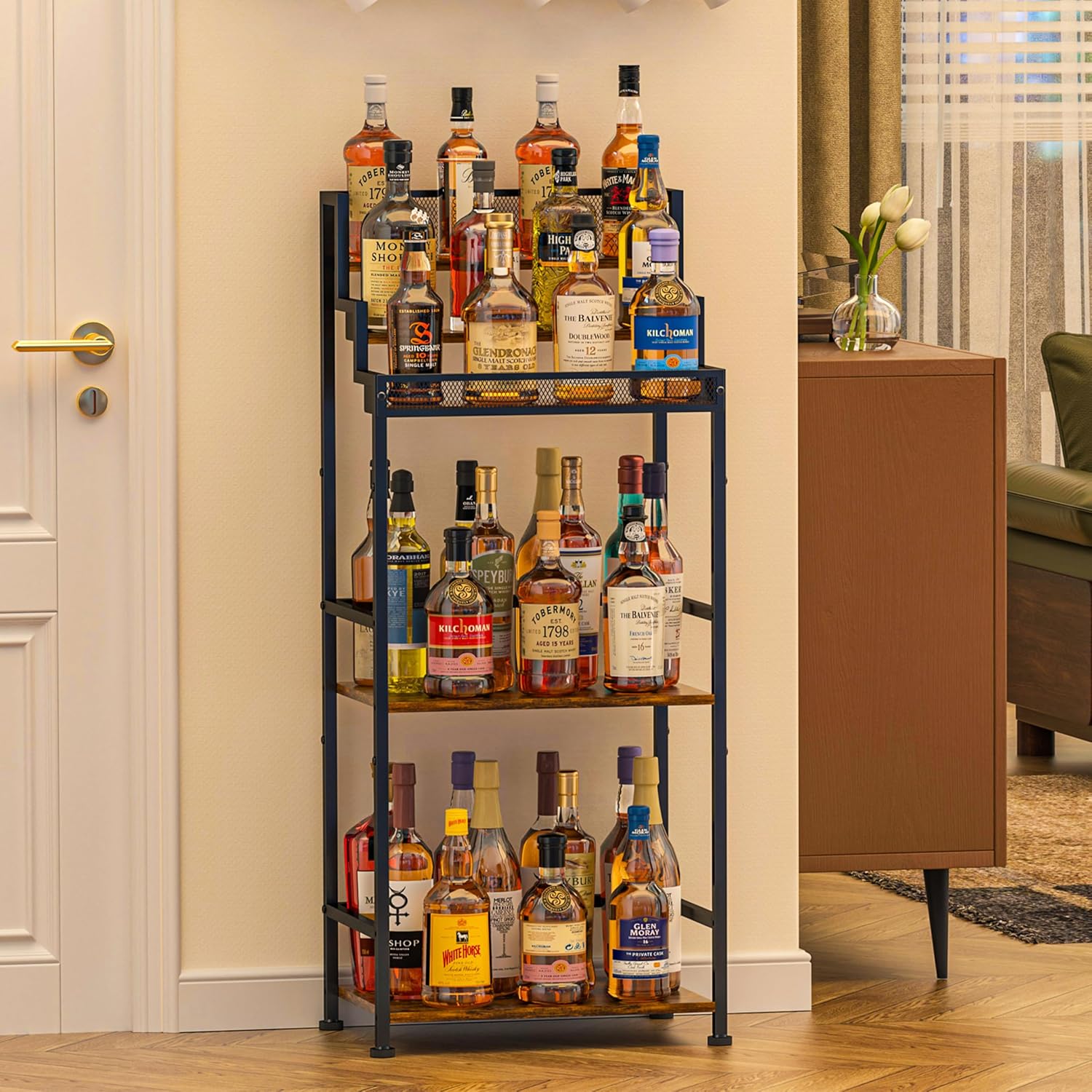 Trapezoidal Liquor Cabinet Bar for Home with Stepped Design