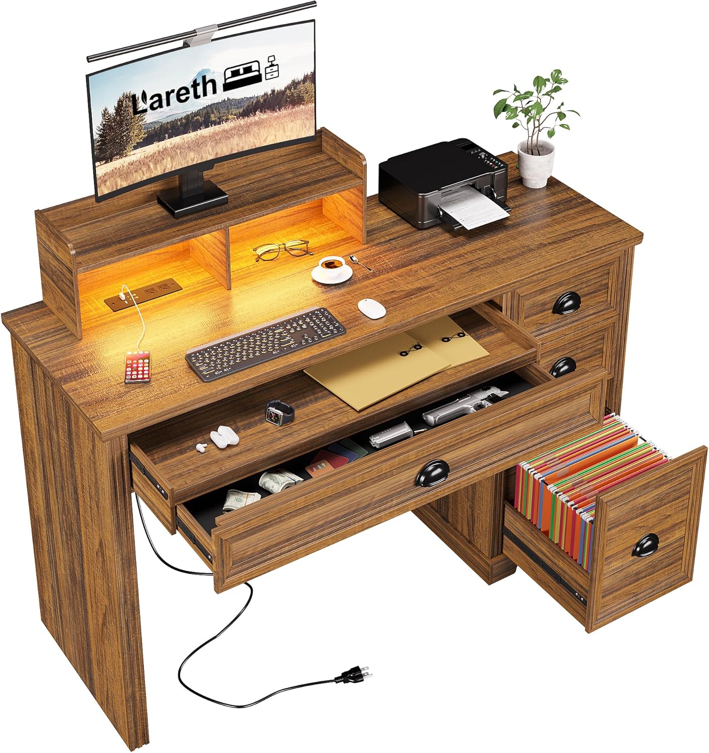 47 Farmhouse Desk with LED Lights & Storage