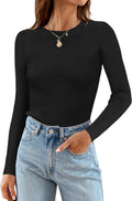 ZESICA Women's Ribbed Crewneck Long Sleeve Shirt - Slim Fitted Fall
