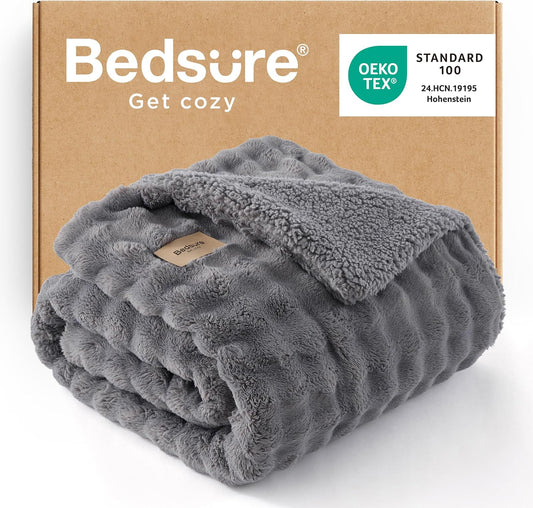 Bedsure Bubble Sherpa Blanket Twin Size - Cozy Plush Throw