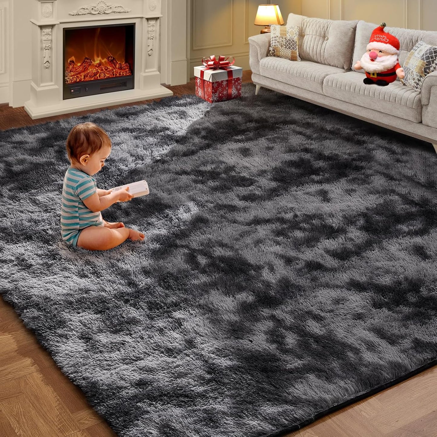 9X12 Feet High Pile Tie-Dye Rug for Living Room and Kids Room
