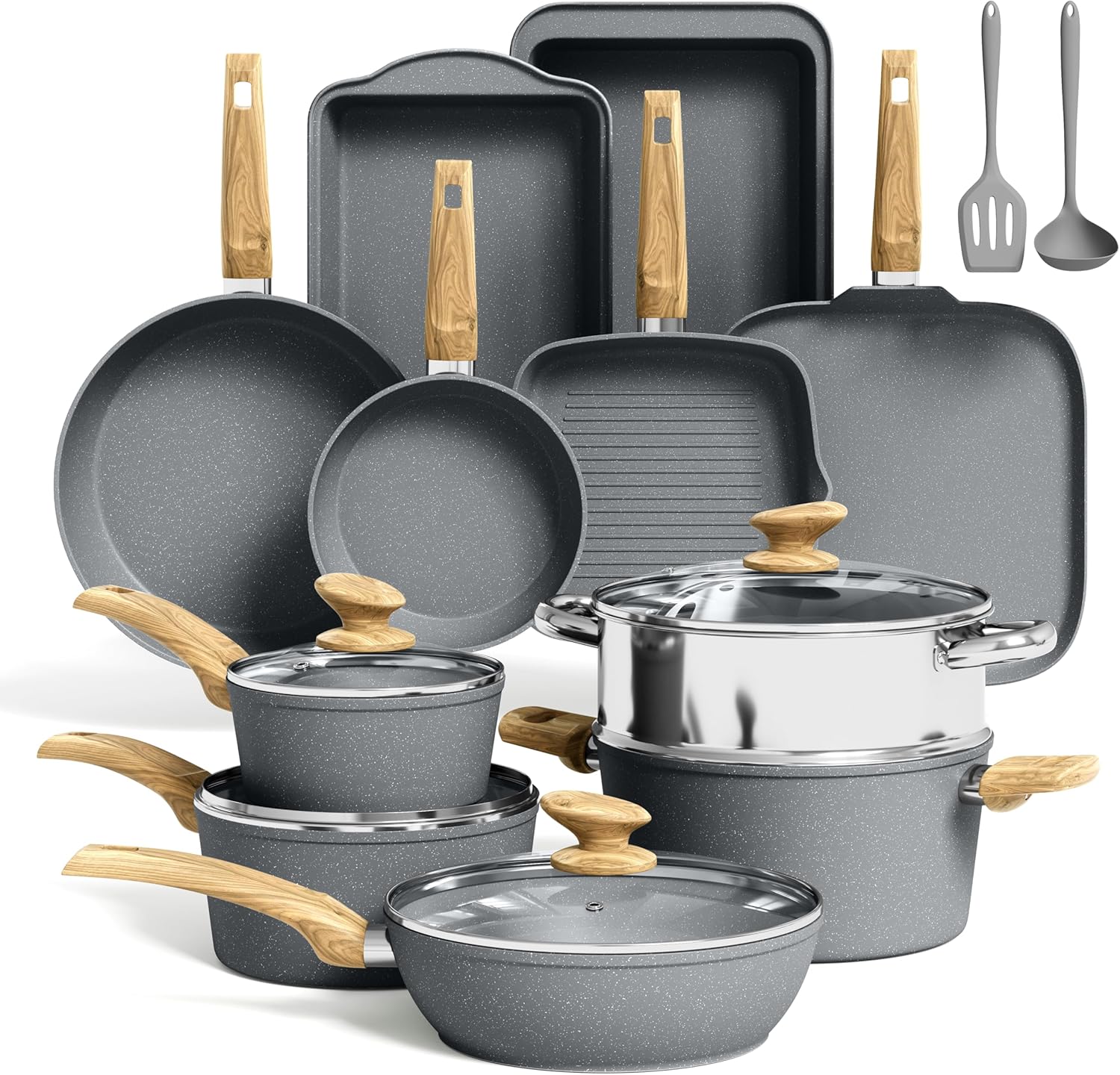 Kitchen Academy Granite Nonstick Cookware Set - 17 Piece Gray