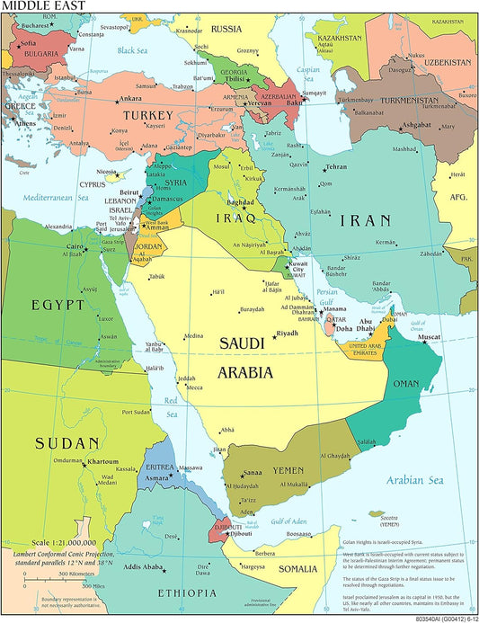 Large Middle East Political Map Poster