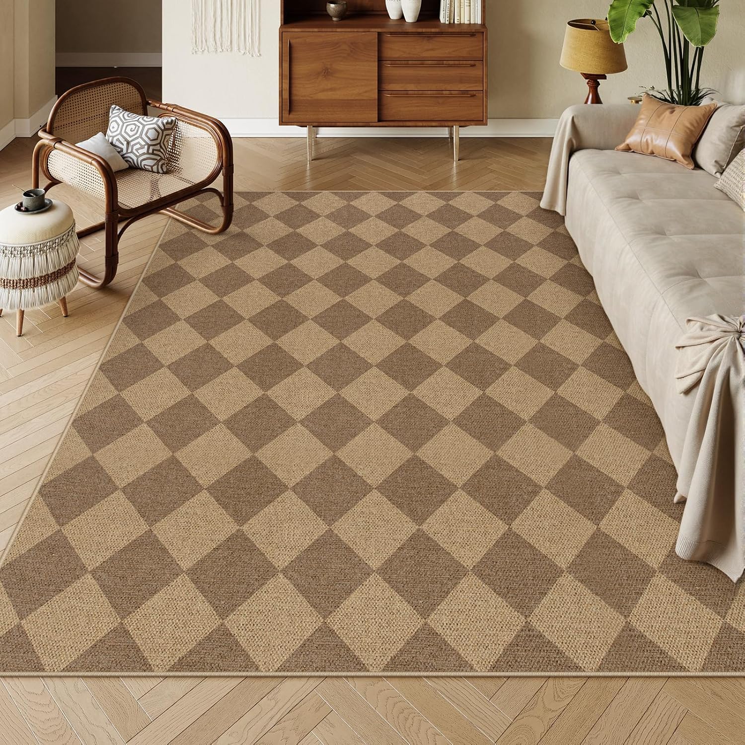 Lahome Checkered Easy Jute 6x9 Rug for Indoor Outdoor Spaces