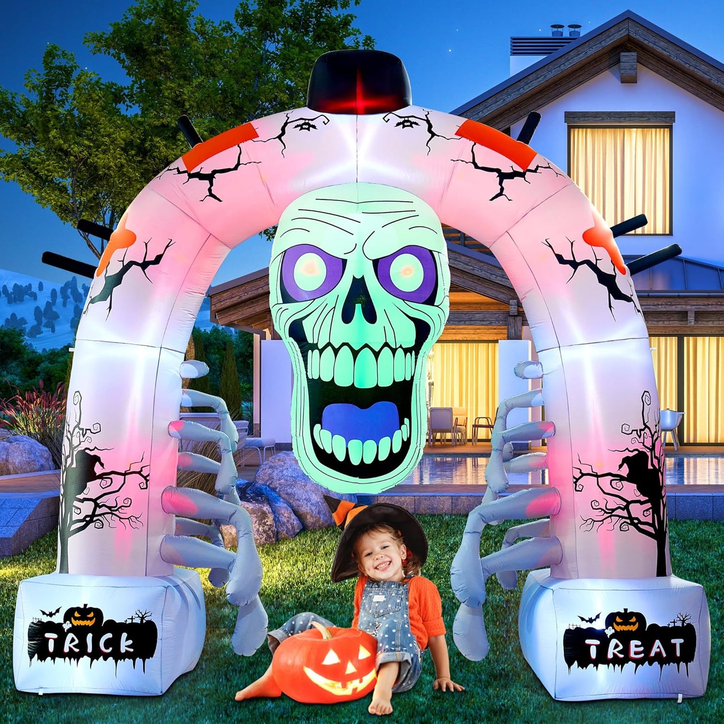 12 FT Halloween Inflatables Scary Skeleton Archway for Yard