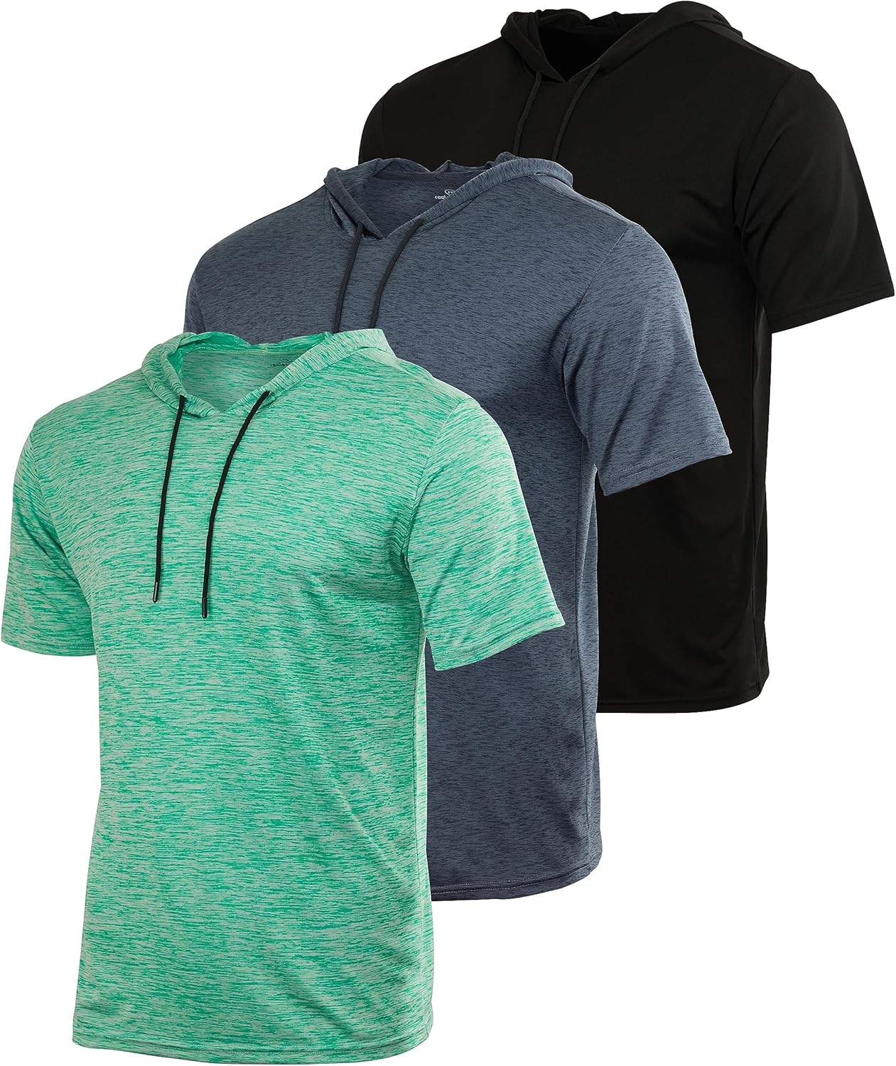 Men's Dry Fit Short Sleeve Active Hoodie Pullover 3 Pack