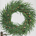 24 Inch Pine Wreath for Front Door - Real Touch Pine Holiday Wreath