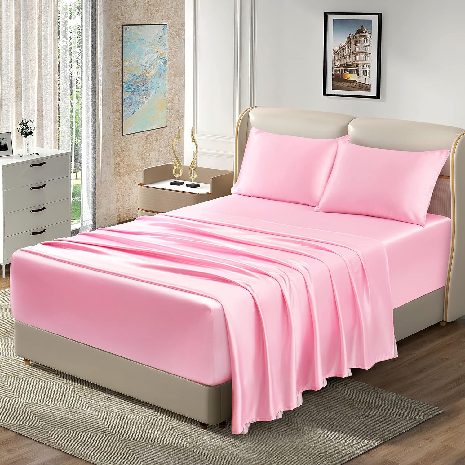 Luxurious Homiest Extra Deep Pocket Satin Sheets Queen Set