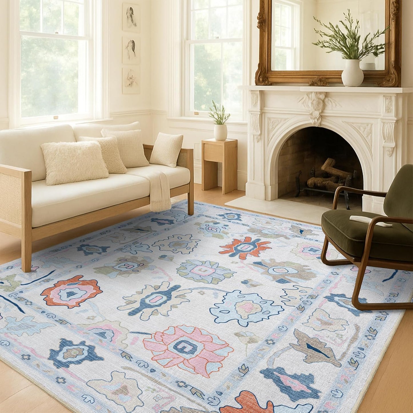 Fame Living Cream Oushak Rug - Modern Vintage Turkish Design